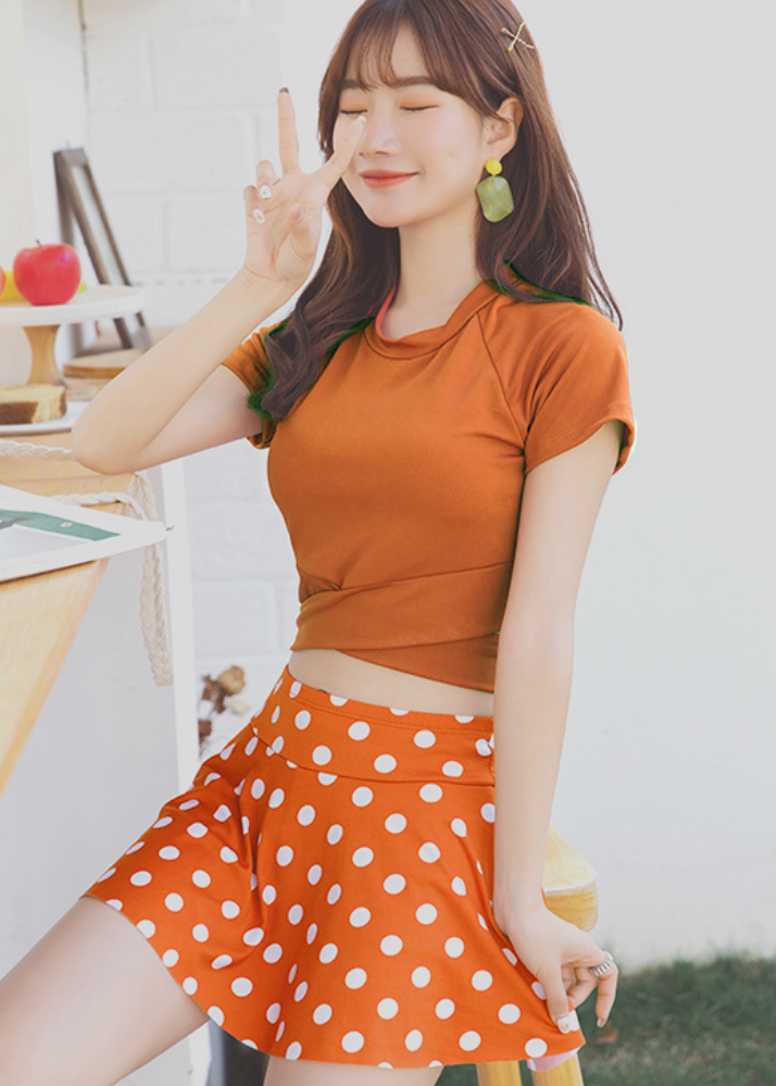 Bikini đồ bơi hai mảnh áo croptop váy chấm bi at141 shop mây