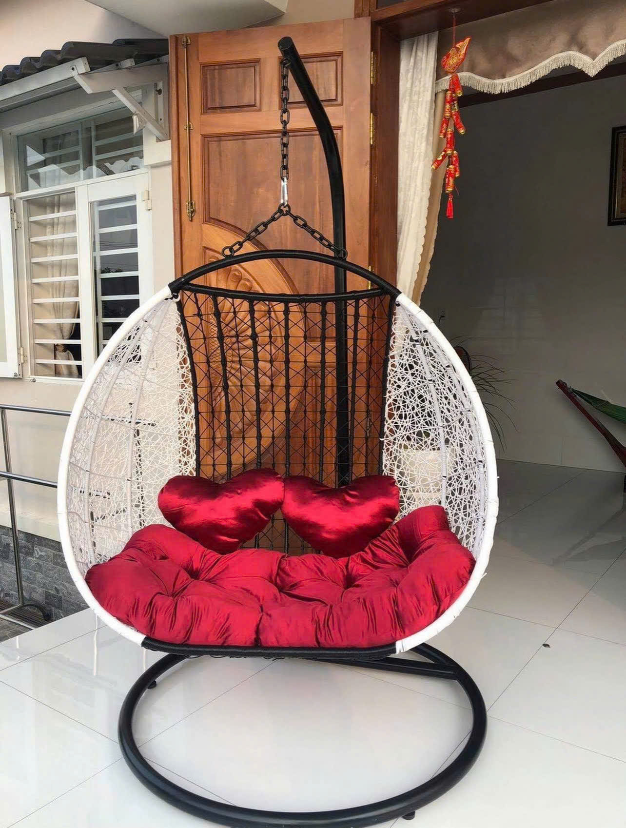 Xích đu đôi mây nhựa - Ghế tổ chim