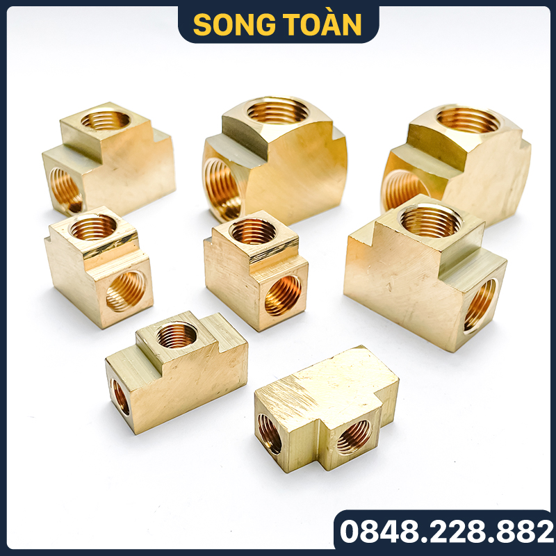 Tê đồng thau, tê ren trong đồng thau phi 9.6 13 17 21 - ba đầu ren trong phay dày