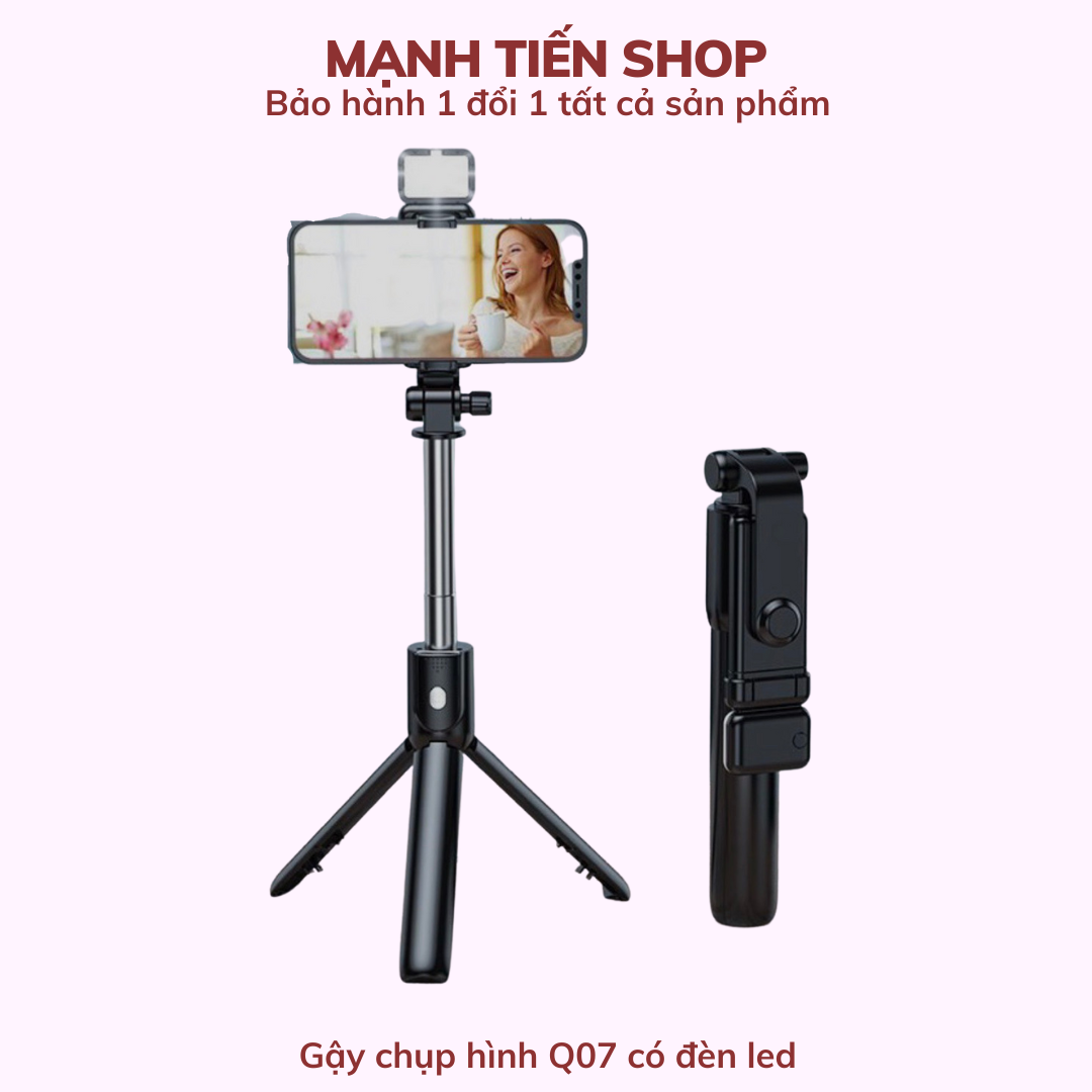 Gậy chụp ảnh tự sướng kiêm 3 chân tripod Q07 có led kèm tay điểu khiển remote bluetooth 3.0 DTM Store