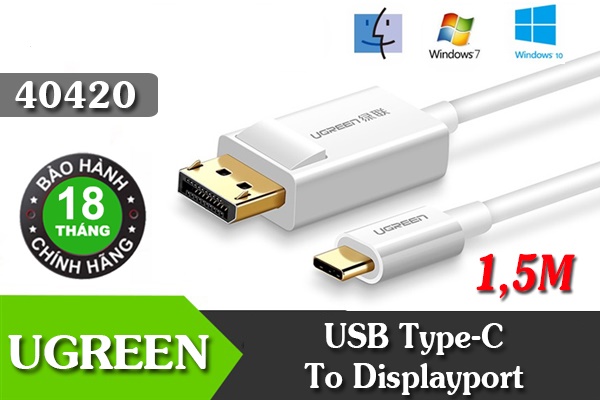 Cáp chuyển đổi usb type c to displayport dài 1.5m hỗ trợ 4k ugreen 40420