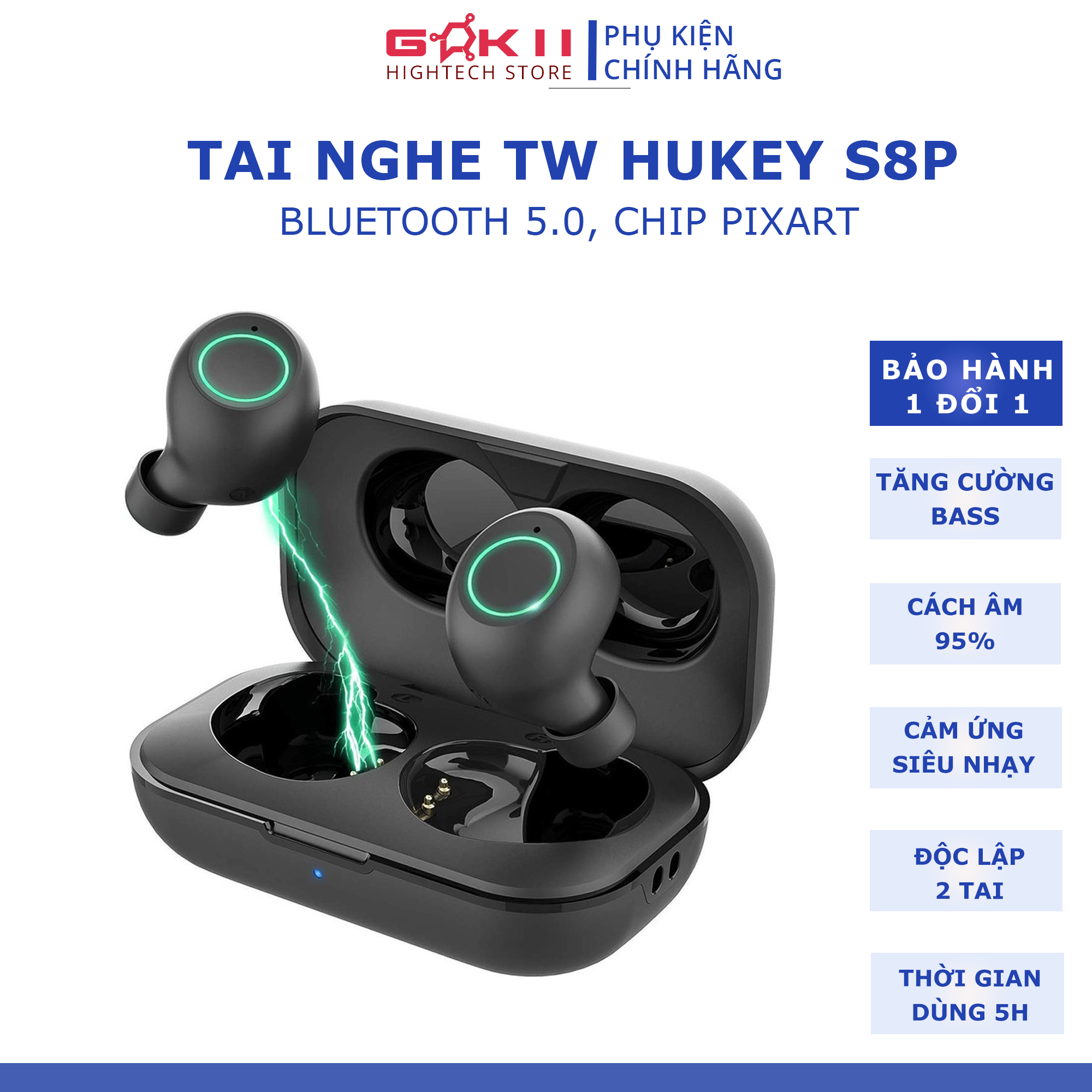 [FreeshipMAX] Tai nghe không dây  nhét tai  bluetooth true wireless HUKEY S8 Plus - Cảm ứng nhạy - đèn LED thời trang - Tai nghe nhét tai - Tai nghe không dây - tai nghe bluetooth  - tai nghe không dây dưới 1 triệu_Gokki Shop