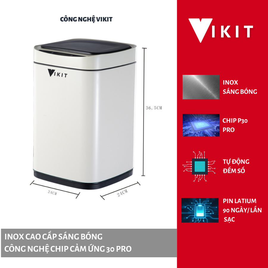Thùng rác thông minh - Thùng rác tự động cảm ứng inox cao cấp sáng bóng VKIT RCU01