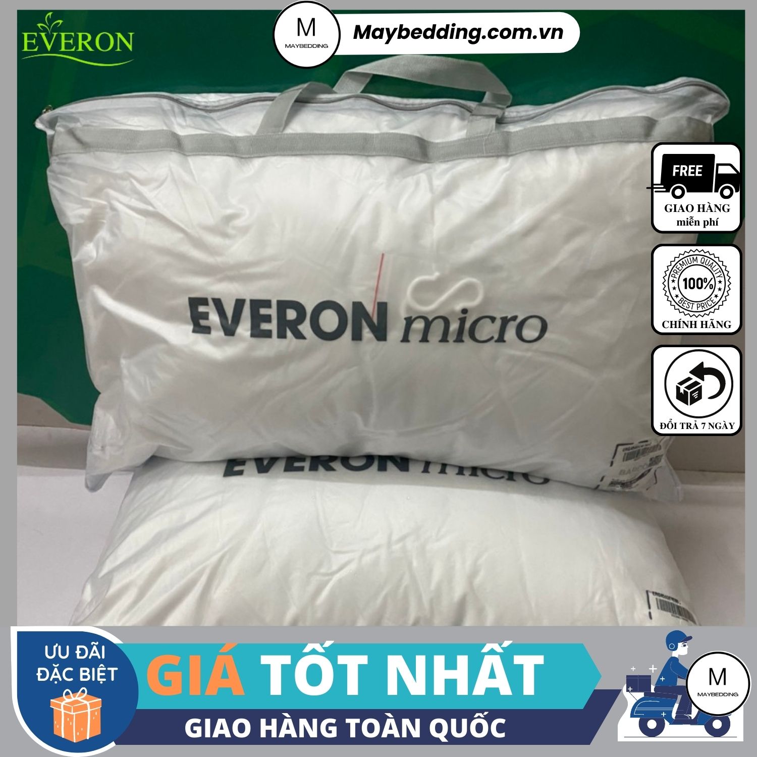 Ruột gối micro everon 45x65cm - hàng chính hãng