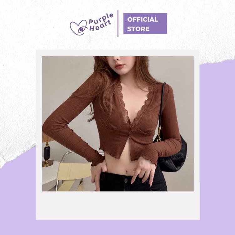 Diara Top - Áo croptop viền ren cổ cho nữ Purple heart