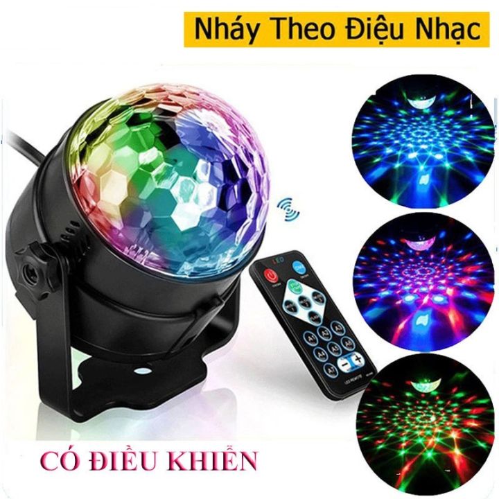 [KÈM REMOTE] Đèn Led 7 màu nháy theo nhạc,Đèn vũ trường xoay tự động 360 độ siêu sáng cảm biến âm thanh decor phòng ngủ