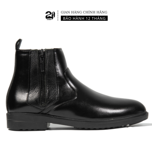Giày nam Boots kéo khóa 2 bên phong cách da bò, phối quần jean phong cách SHOES 2H size 38-43, Đen 2H-55