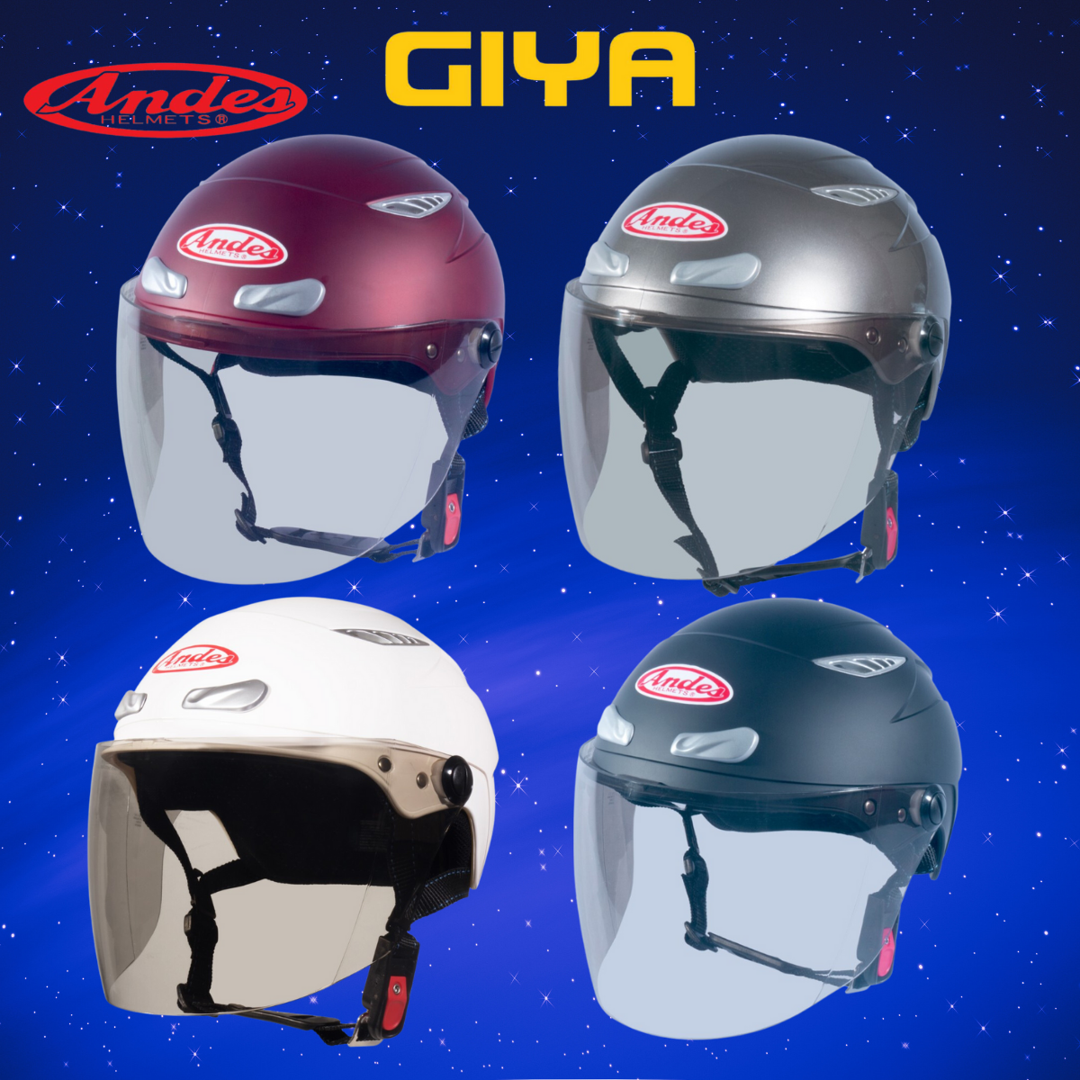Mũ bảo hiểm nửa đầu ANDES 126K có kính dành cho nam và nữ đi xe máy, nón freesize - Giya Helmet