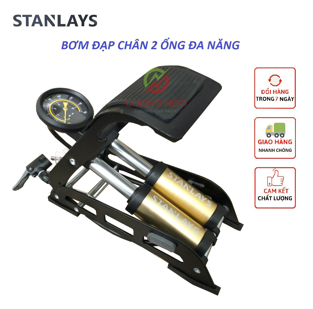 Bơm Đạp Chân Đa Năng Mini hàng chính hãng Cho Ô Tô Xe Máy Xe Đạp 2 Xilanh Nhập Khẩu Chính Hãng
