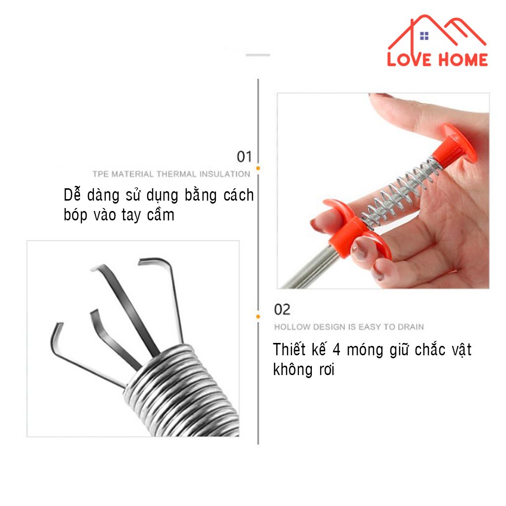 Dây thông đường ống móc rác - dụng cụ làm sạch đường ống bệt toalet, chậu rửa bát, cống thoát sàn, thoát nước bể bơi