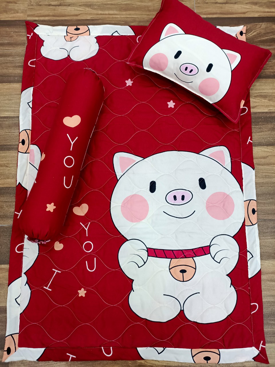 Bộ gối nệm cotton cho bé (1 nệm - 1 gối nằm -  1 gối ôm kèm ruột )