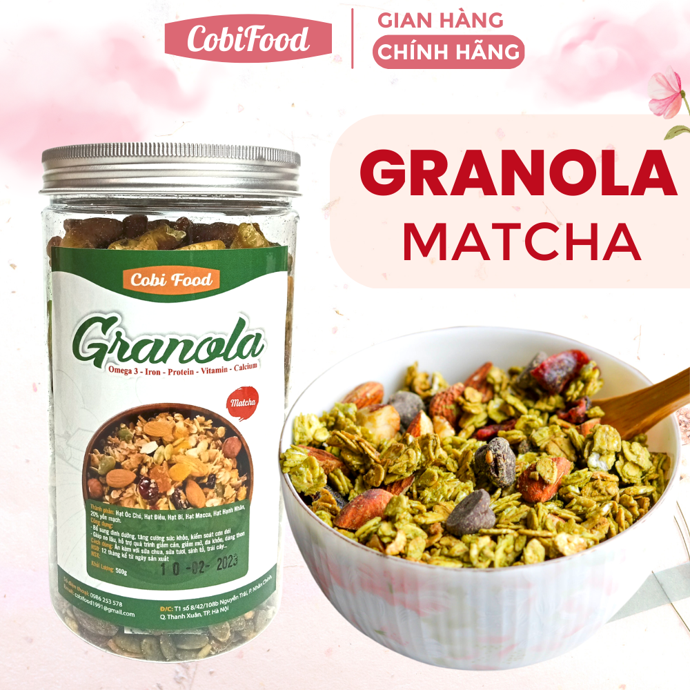 Granola siêu hạt vị matcha trà xanh hũ 500g