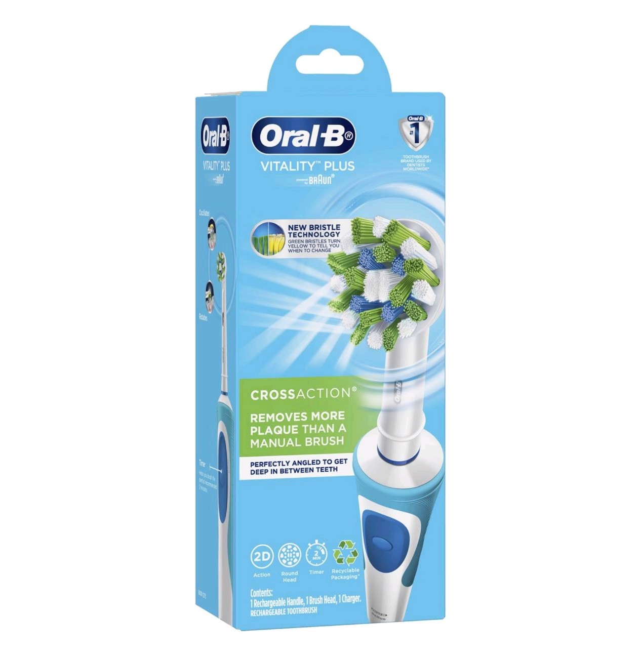 Bàn chải điện Oral B Vitality Plus Power Toothbrush Cross Action làm sạch mảng bám sâu trong từng kẽ răng quatangme-com-vn