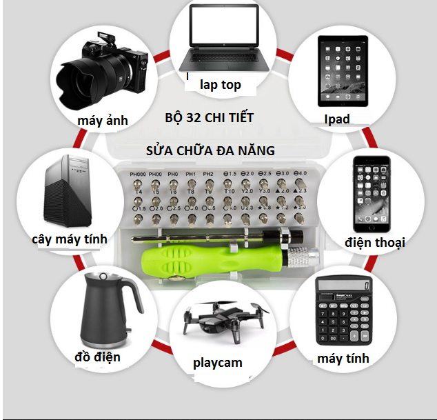 Bộ tua vít đa năng 32 chi tiết sửa chữa laptop, điện thoại, máy tính