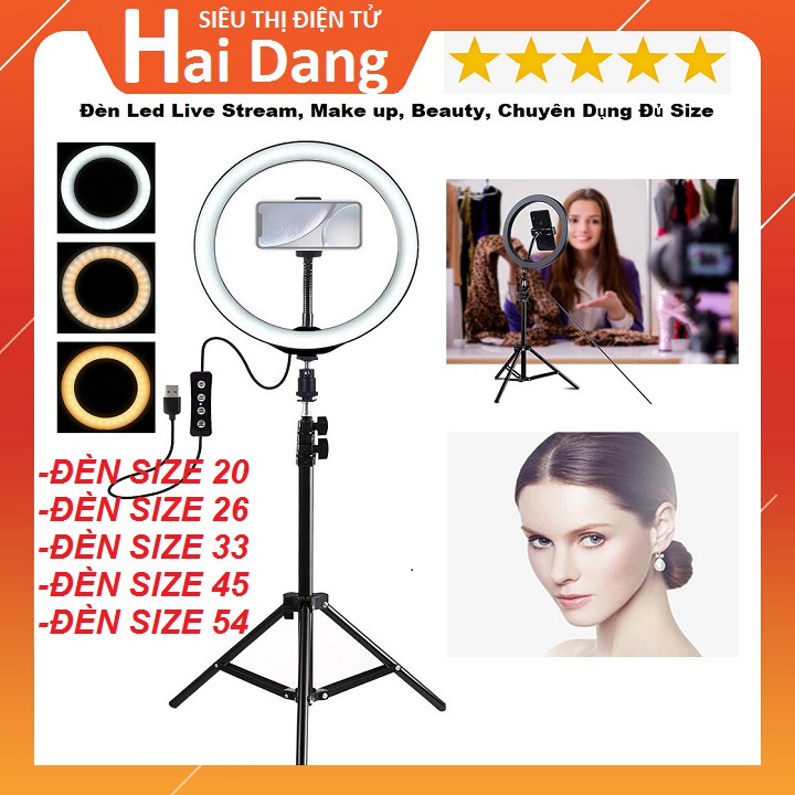 Đèn Livestream, Đèn bán Hàng Chụp Ảnh, Size 54cm - Size 45 - Size 36 - Size 33 - Size 26, Đèn Led Chuyên Hát LiveStream -Trang Điểm