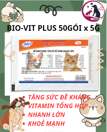 Bio-vit plus hộp 50 gói x 5g. bổ sung vitamin và khoáng chất cho thú cưng