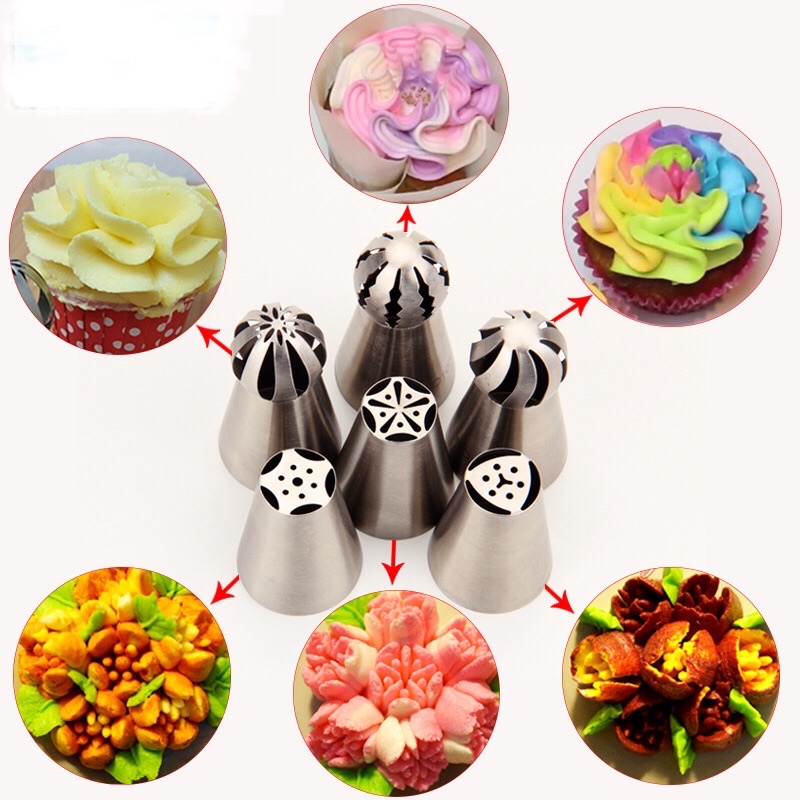 Set 3 đui cầu xoay và 3 đui 3d bắt bông kem, trang trí bánh kem/pha chế
