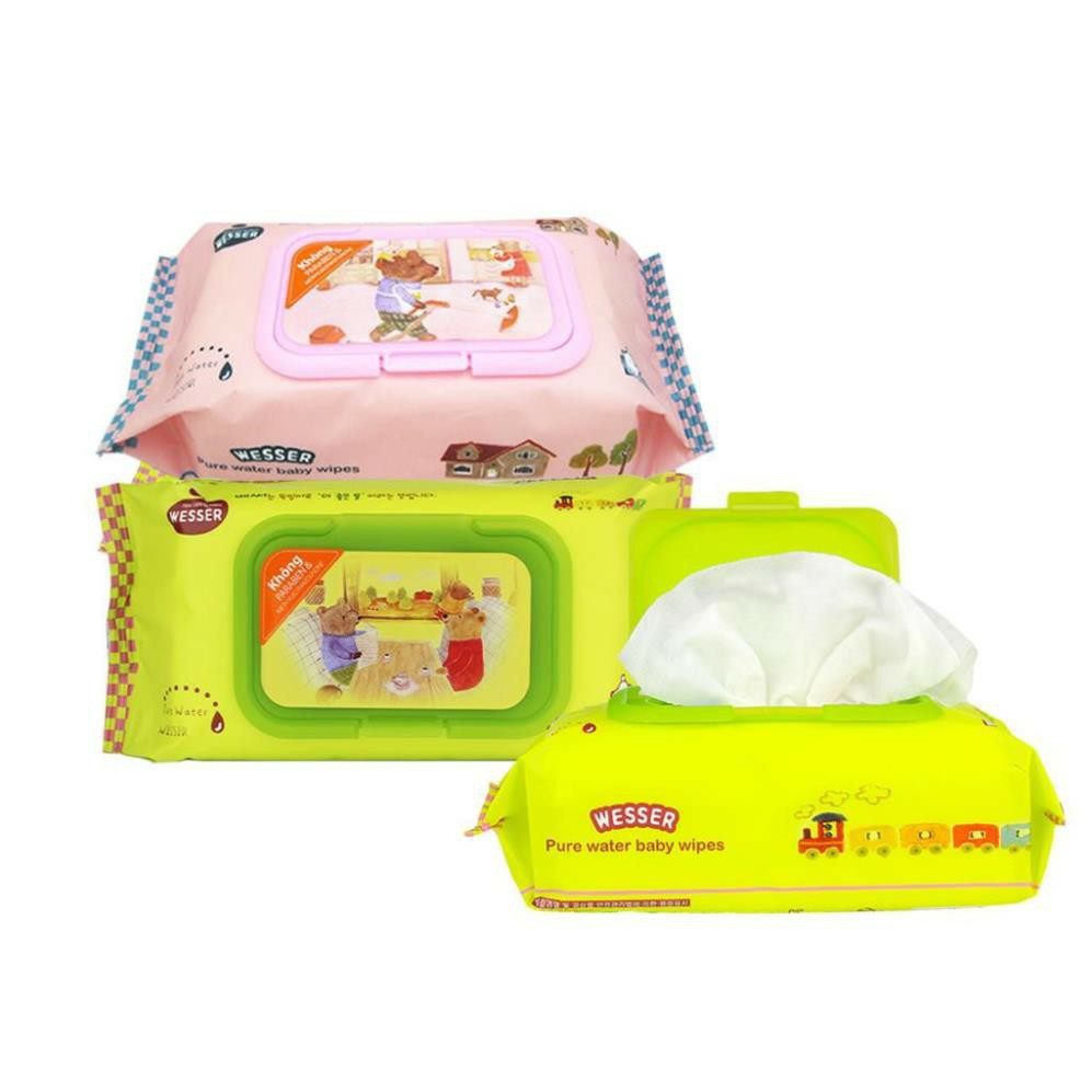 Khăn ướt Wesser 80 tờ có nắp xanh lá/ màu hồng