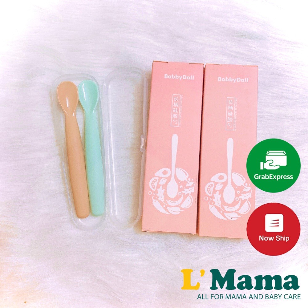 Hộp 2 Thìa Ăn Dặm Silicon BobbyDoll Siêu Mềm Cho Bé, Thìa Ăn Dặm Bảo Vệ Nướu Kèm Hộp Chất Liệu Silicon Cao Cấp An Toàn