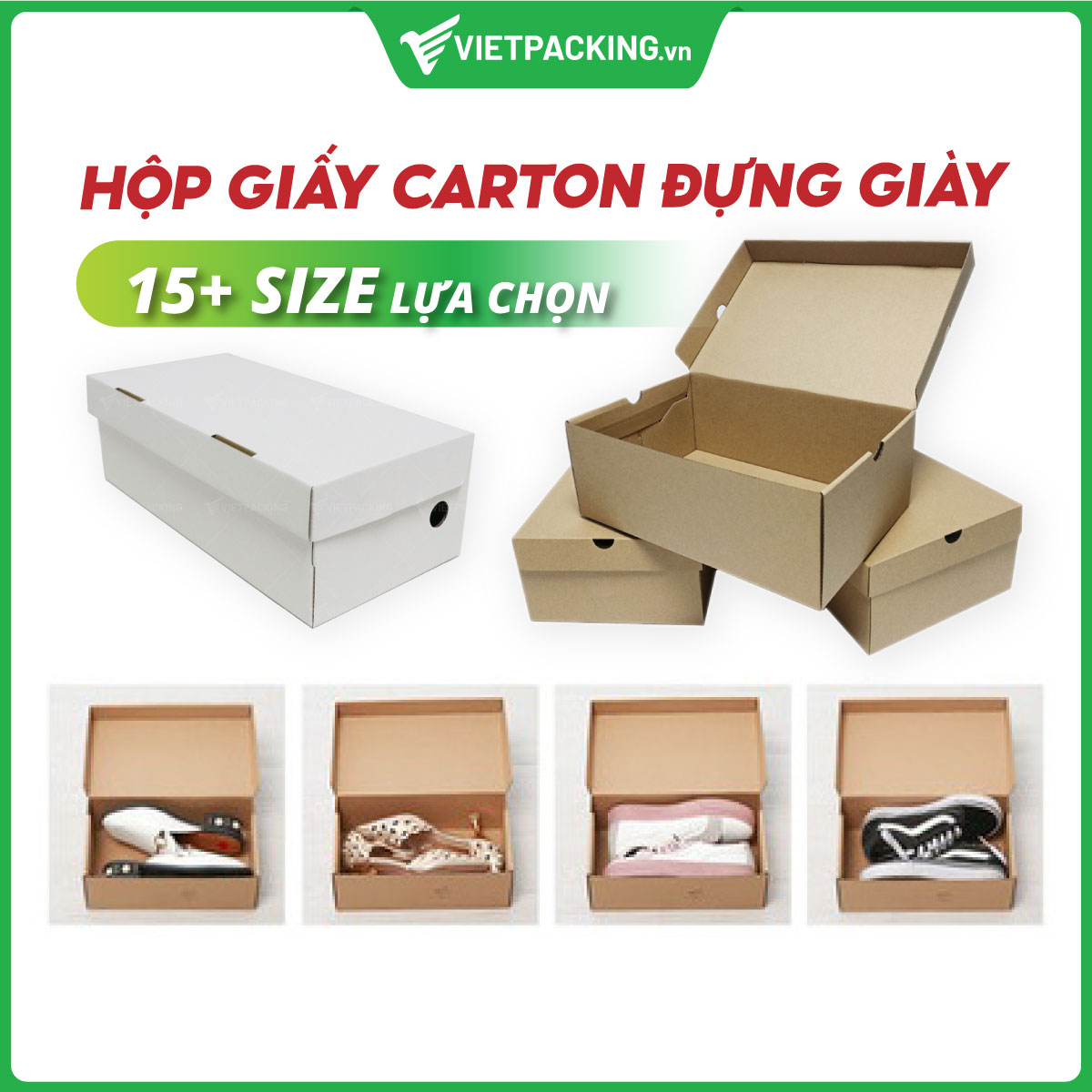 Hộp carton đựng giày, hộp giấy đựng giày dép đẹp, đựng giày thể thao, giày cao gót nhiều kích thước