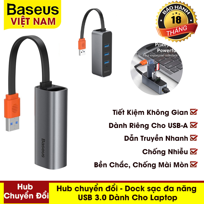 [BẢO HÀNH 12 THÁNG] Hub chuyển đổi - Dock sạc đa năng USB 3.0 Baseus RJ45 Dành Cho Laptop Dell Notebook