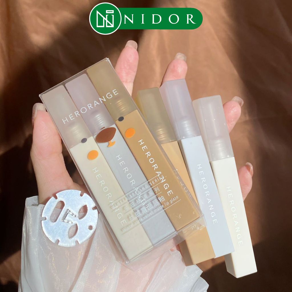 Set 3 son kem lì nhung herorange thỏi vuông - nội địa trung
