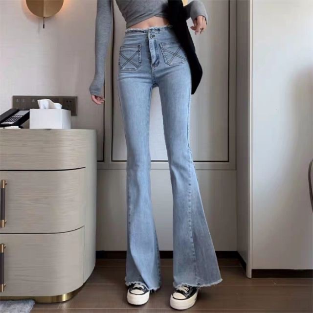 QUẦN JEANS ỐNG LOE LƯNG CAO XANH CÁ TÍNH