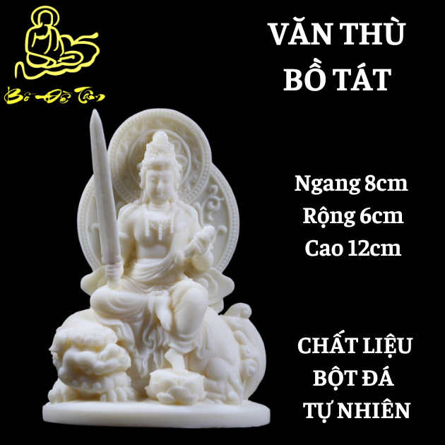 Tượng Bồ Tát Văn Thù & Phổ Hiền chất liệu bột đá tự nhiên cao 12cm, hàng thủ công mỹ nghệ tinh xảo