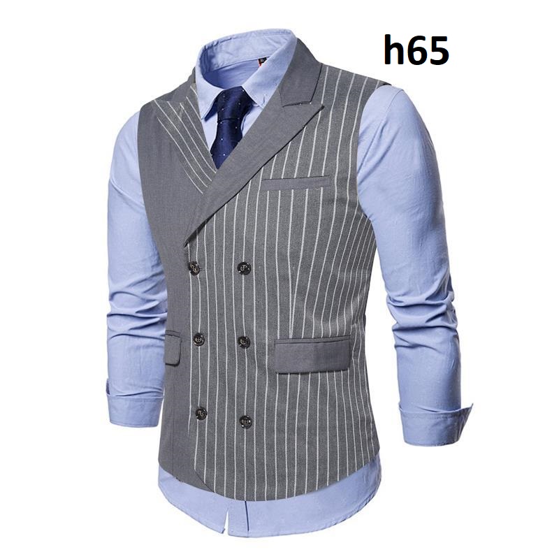Áo gile, áo gile nam áo cổ vest kẻ sọc 2 màu đen xám trẻ trung lịch lãm mã h65
