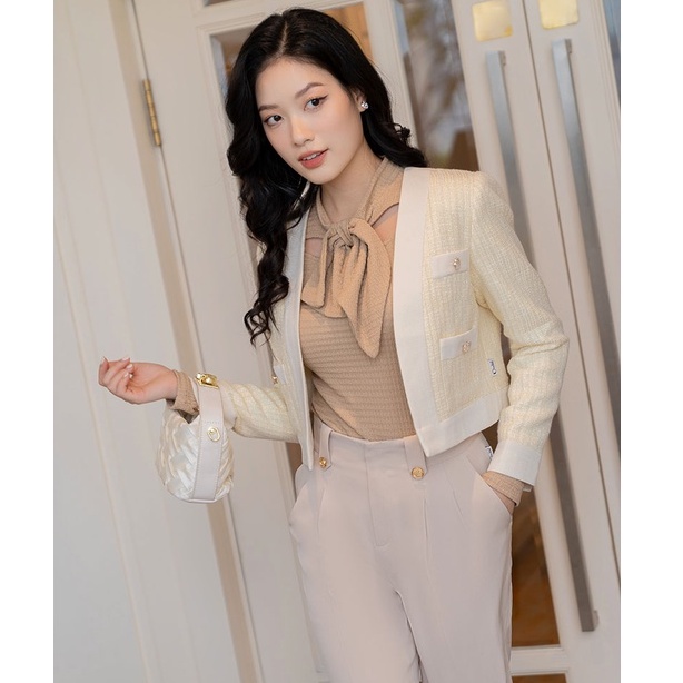 Áo khoác dạ Tweed dáng ngắn cúc bọc tiểu thư - Orchid GD19O633