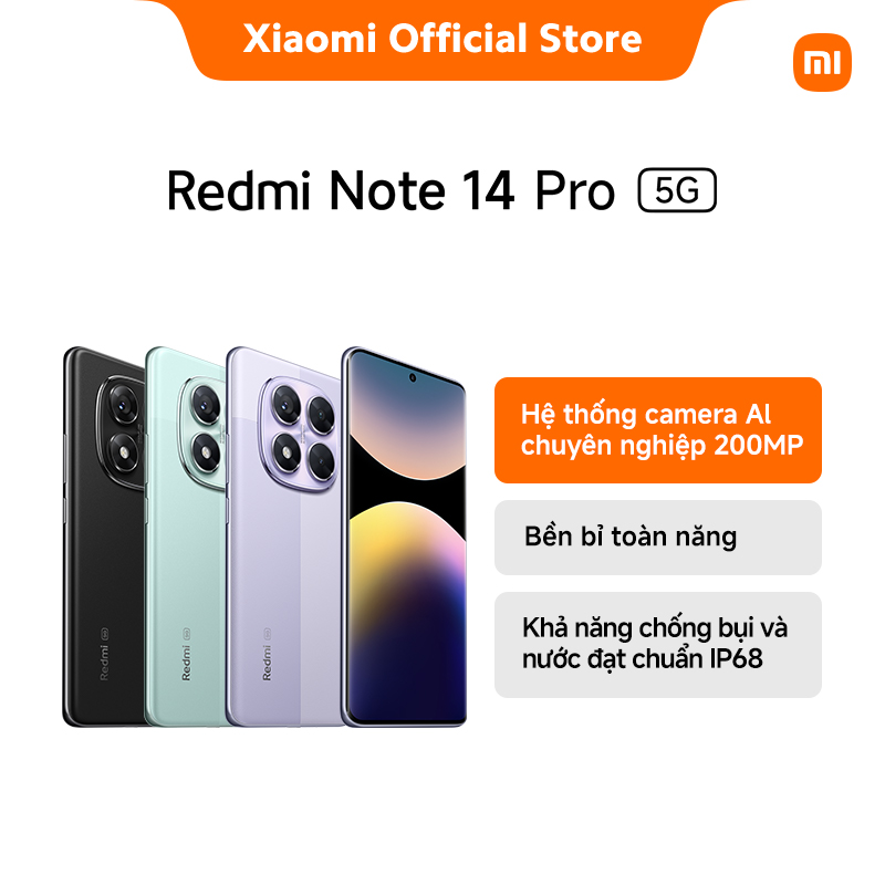Điện thoại thông minh REDMI Note 14 Pro 5G (8+256G) | Màn hình bảo vệ mắt 1.5K, 120Hz | Camera AI 2