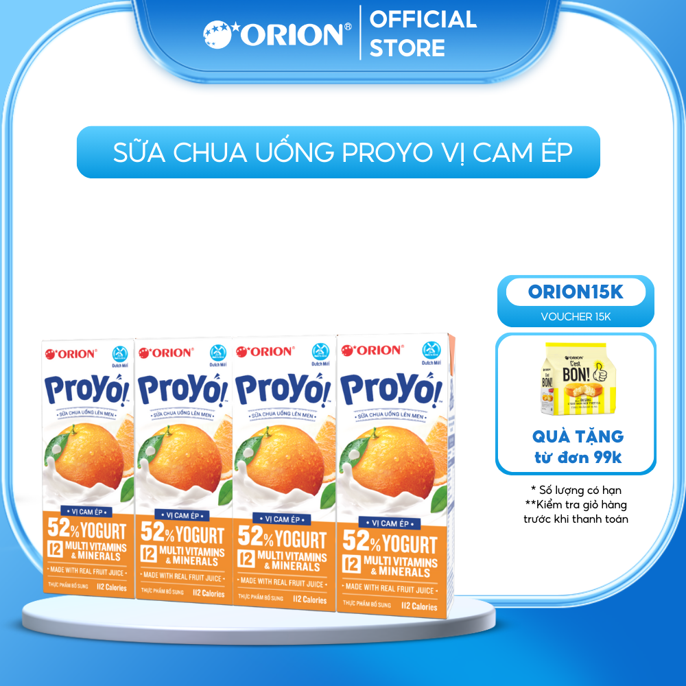 Lốc 4 hộp sữa chua uống orion proyo vị cam ép 180ml