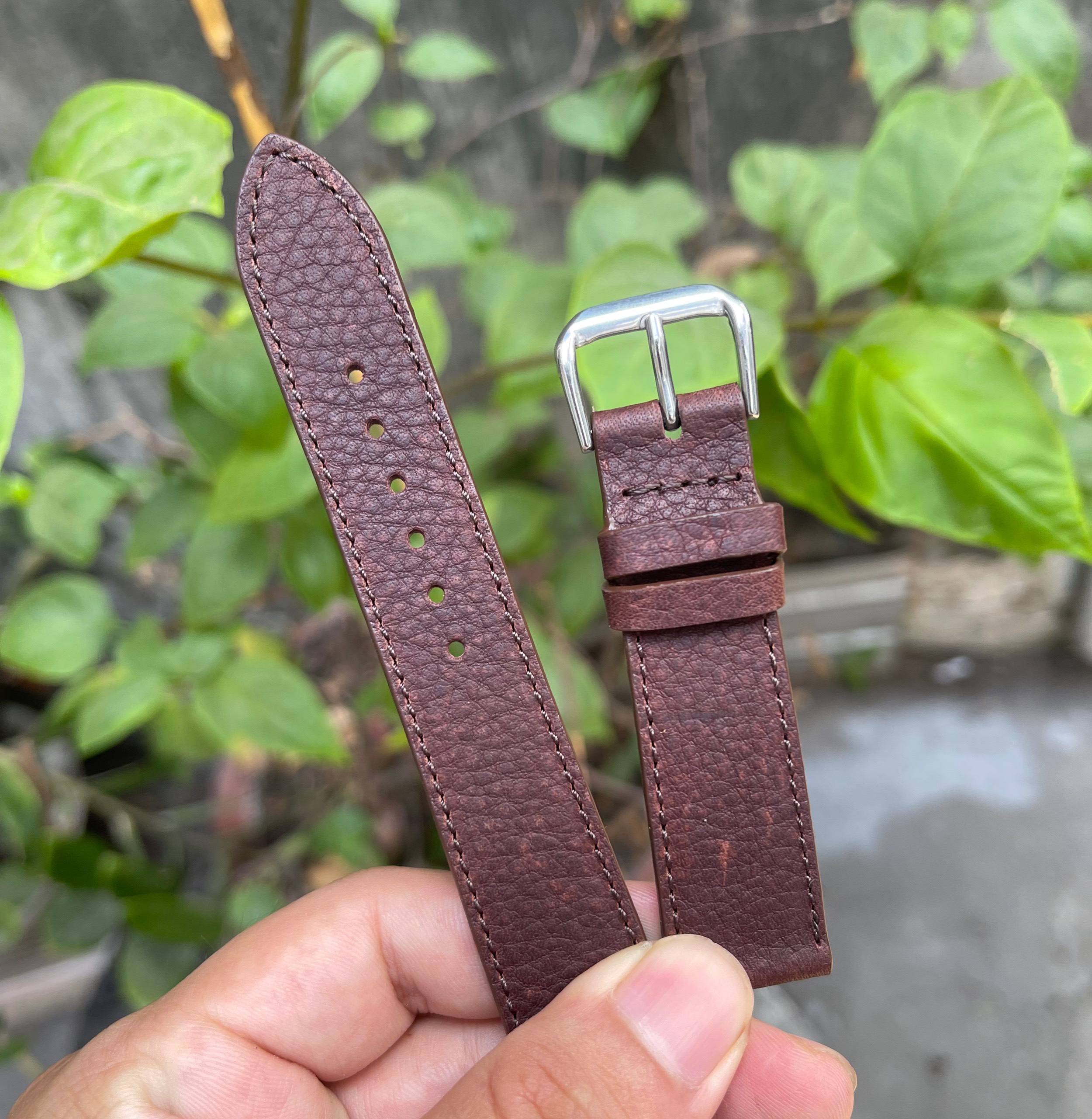 Dây đồng hồ da bò sáp hạt màu nâu đỏ đậm đủ size có cả size lẻ và size hiếm gặp, Dây da đồng hồ nam, Dây đeo đồng hô, dây da, Quai đồng hồ, Tặng kèm khóa, chốt và dụng cụ tháo lắp dây