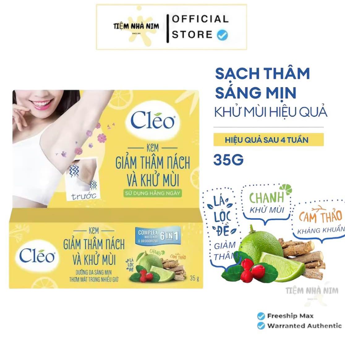 Kem khử mùi và giảm thâm nách Cléo 35g hiệu quả rõ rệt chỉ sau 4 tuần sử dụng