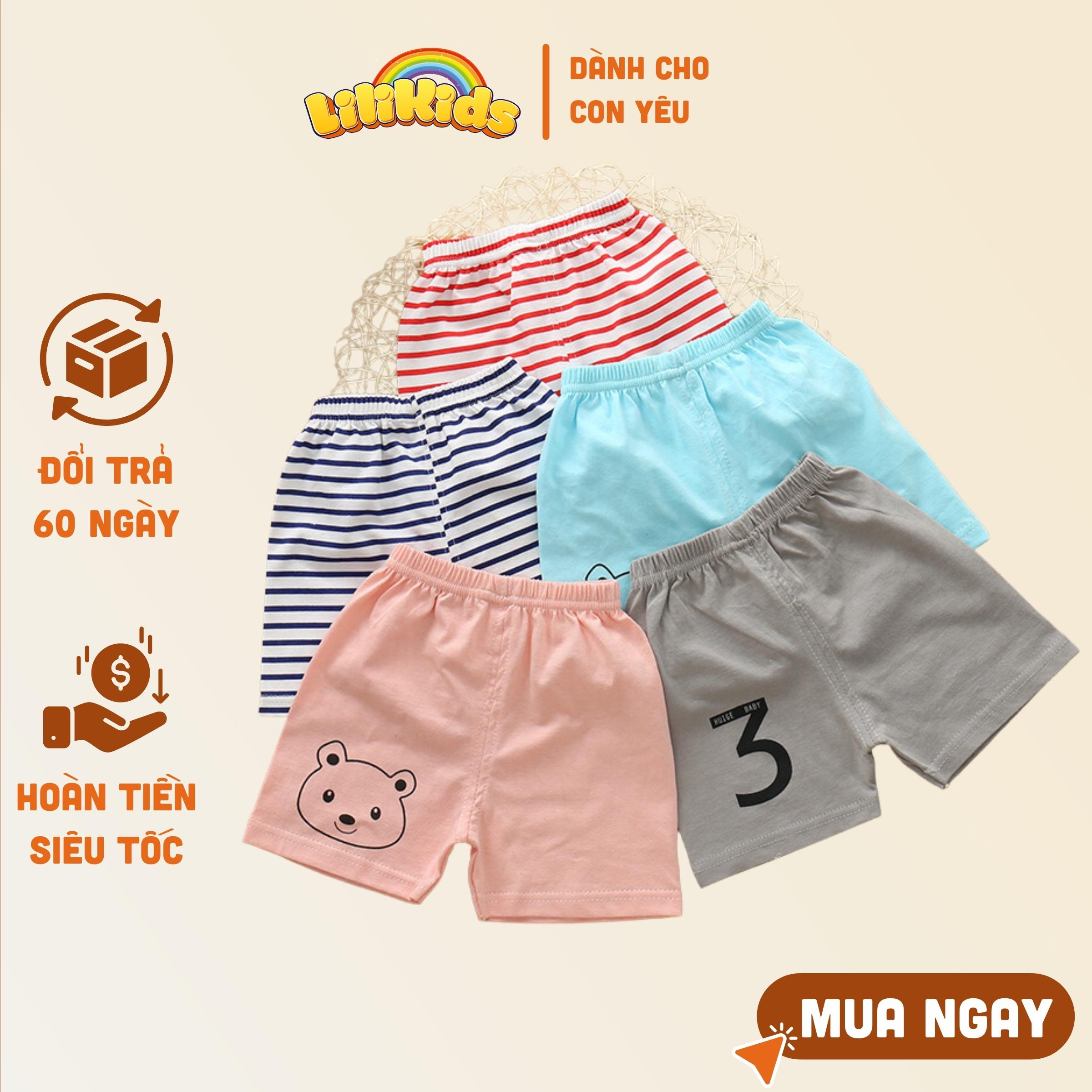 Quần đùi bé trai bé gái, quần cộc LiLiKids chất vải cotton họa tiết động vật dễ thương mặc nhà cho bé