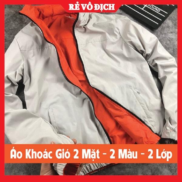 Áo Khoác Gió Nam Mặc 2 Mặt Vải Dù Cao Cấp 2 Màu Chống Gió - Chống Nước -  Chống Nắng - Chống Bụi - Khóa Kéo Mũ Trùm Dây Buộc 4 Túi khóa - Có Túi Đựng Tiện Dụng Thời Trang Giá Rẻ Thu Đông 2020