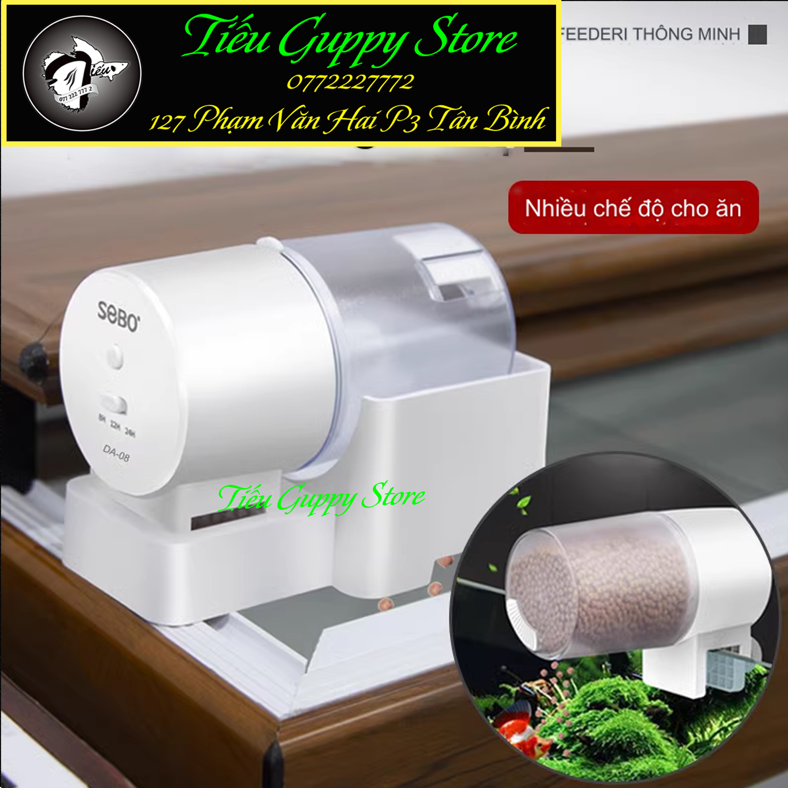 Máy cho ăn tự động hồ cá chạy pin sobo da-08