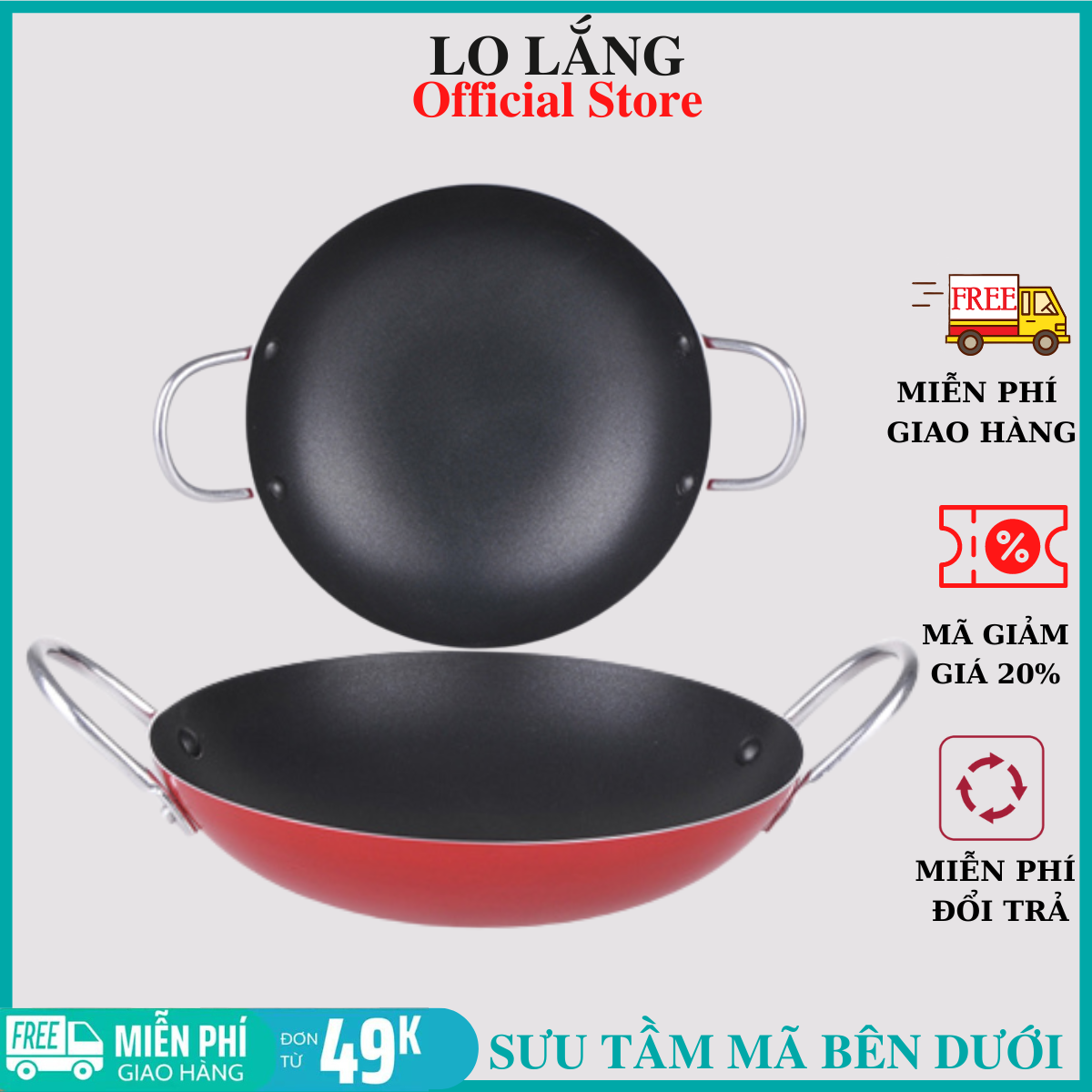 Chảo chống dính chiên xào thức ăn đường kính 22cm có tay cầm 2 bên - chảo chống dính loại tốt