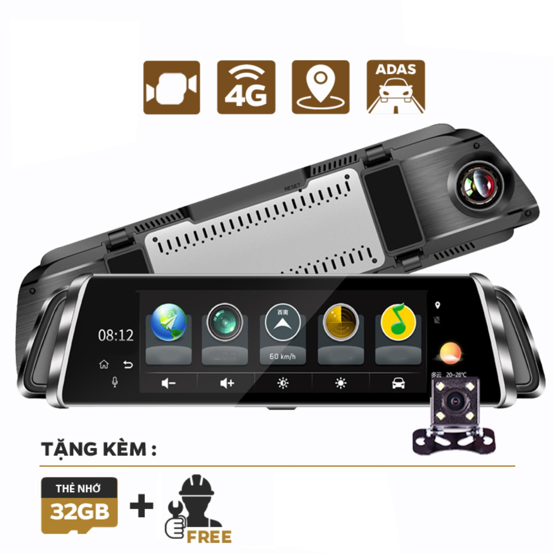 Camera hành trình gương 10 inch 4g full chức năng + tặng thẻ nhớ 32g sandisk ultra