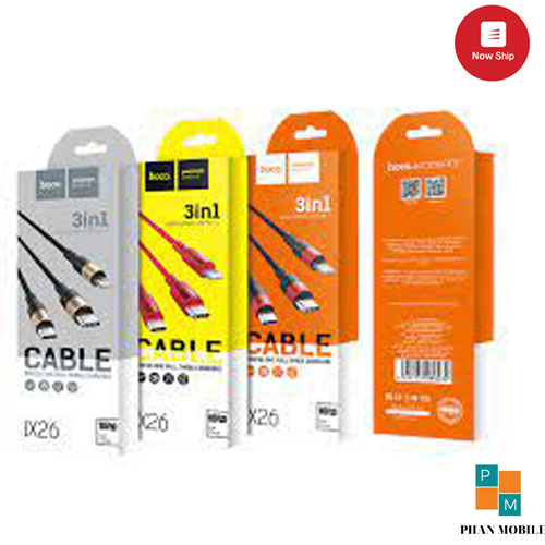 Dây cáp sạc đa năng 3 đầu sạc Hoco X26 Xpress 1m - Full box( có tem check QR)