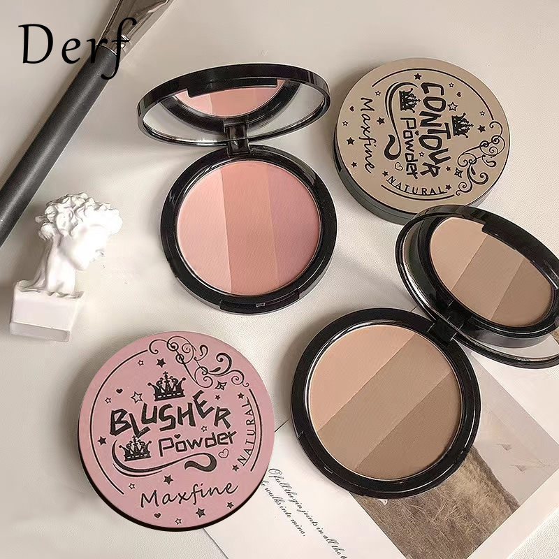 Derf Bảng phấn Phấn má 3 Màu tạo khối Tông Nhũ Và Lì Trang Điểm