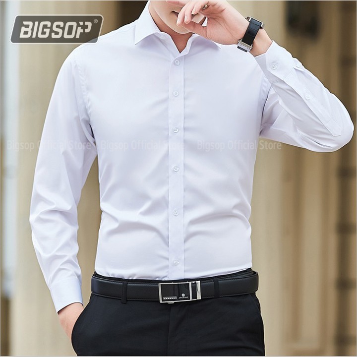  Áo sơ mi nam Trắng Cúc Trắng  ĐẸP  không nhăn Sơ mi nam trắng trơn học sinh cấp 3 sinh viên văn phòng dáng ôm Body Hàn quốc cực chất 