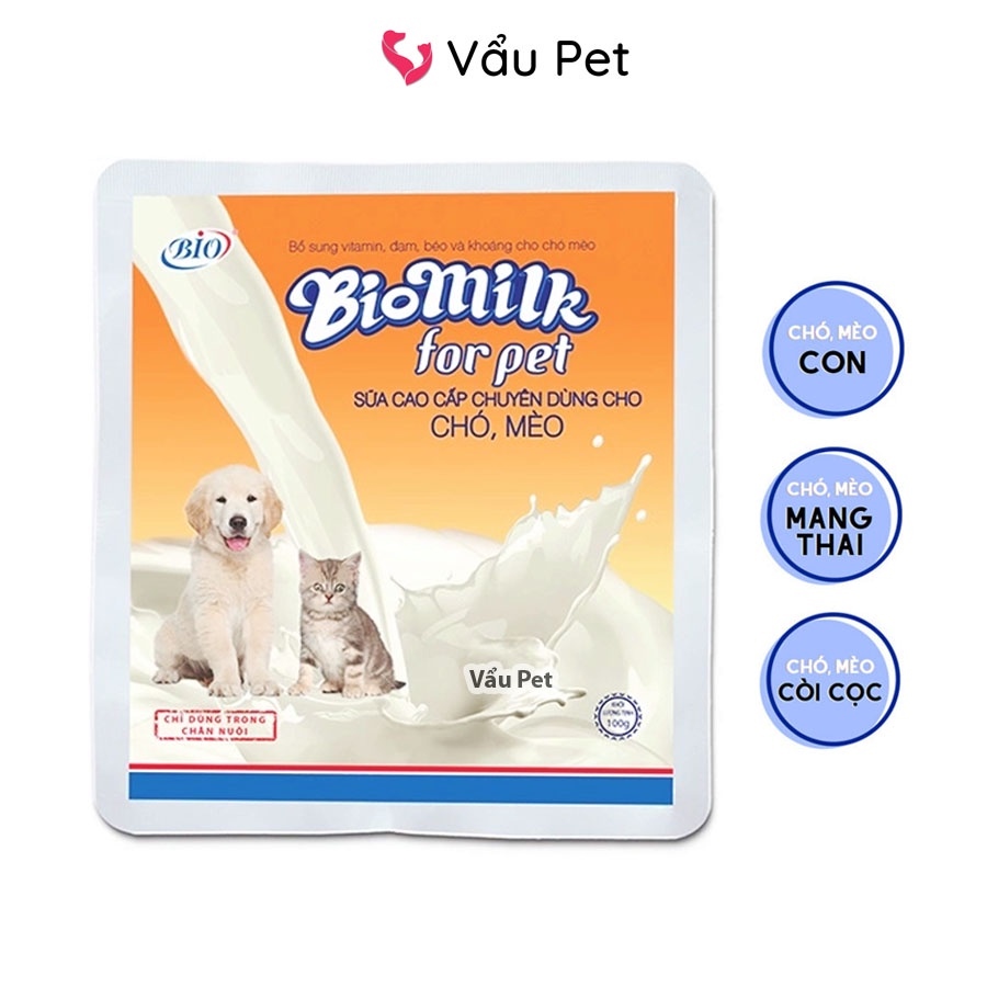 Sữa cho chó mèo con mang thai còi cọc chậm lớn Biomilk 100g - Sữa Bio cho chó mèo Vẩu Pet Shop