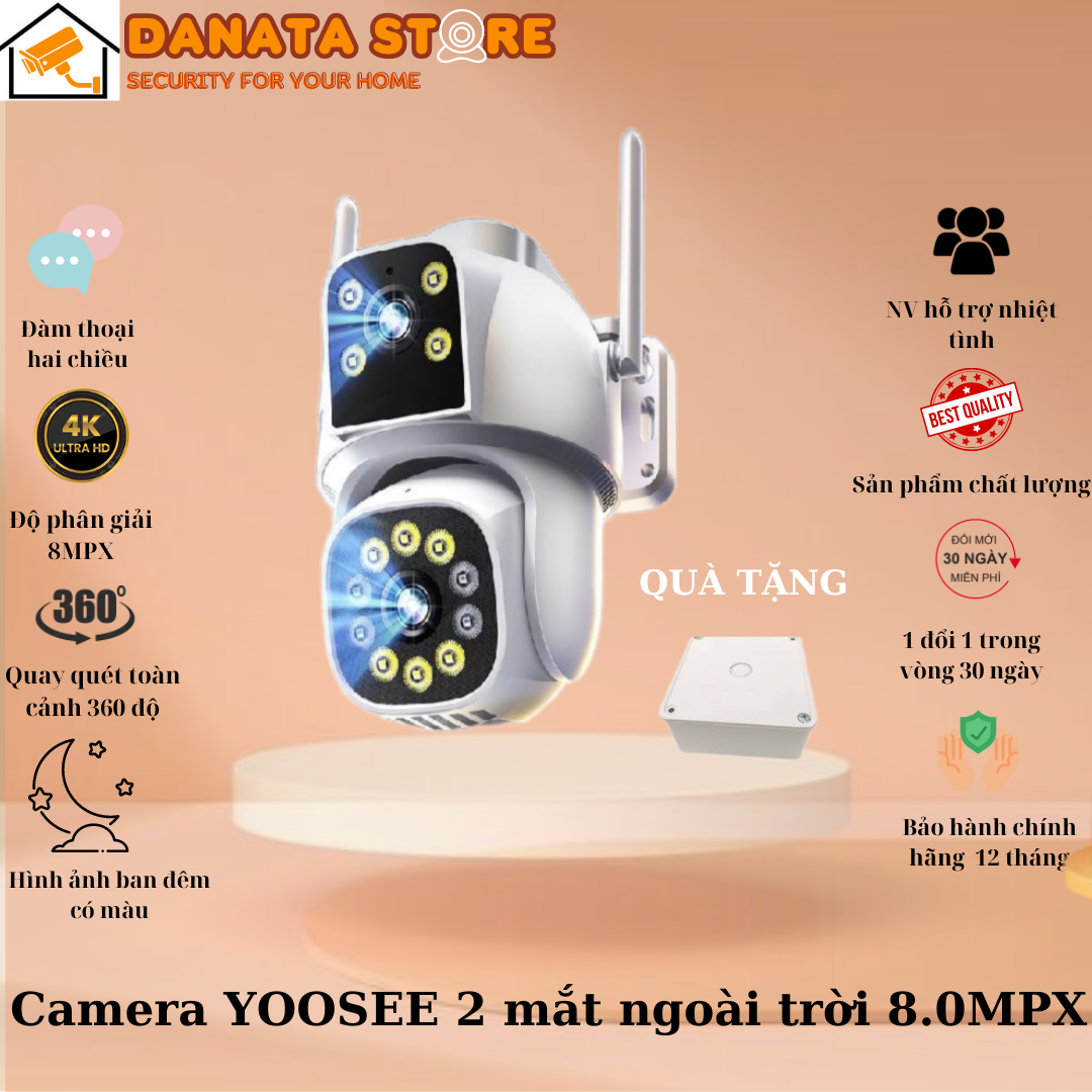 (Mẫu 2025) Camera Wifi Yoosee 2 mắt 2 khung hình Bluetooth độ phân giải 8MP, Siêu Nét, Đàm Thoại 2 C