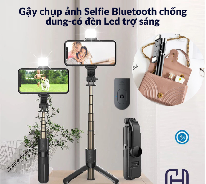 Gậy chụp hình 3 chân có đèn f210s mẫu mới 2022