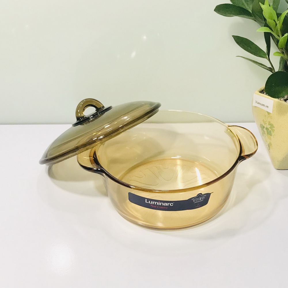 [HCM]Nồi thủy tinh Luminarc Amberline 2L đáy hoa văn - Sản xuất tại Pháp