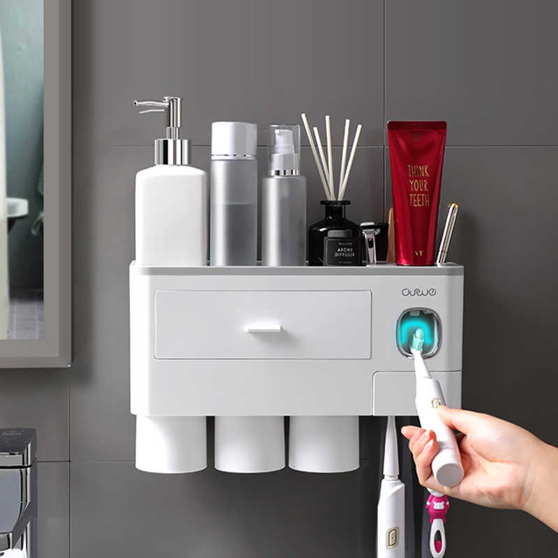 Bộ nhả kem đánh răng 3 cốc-ECOCO ,Bộ Kệ Nhả Kem Đánh Răng Tự Động Kèm Theo Cốc ECOCO