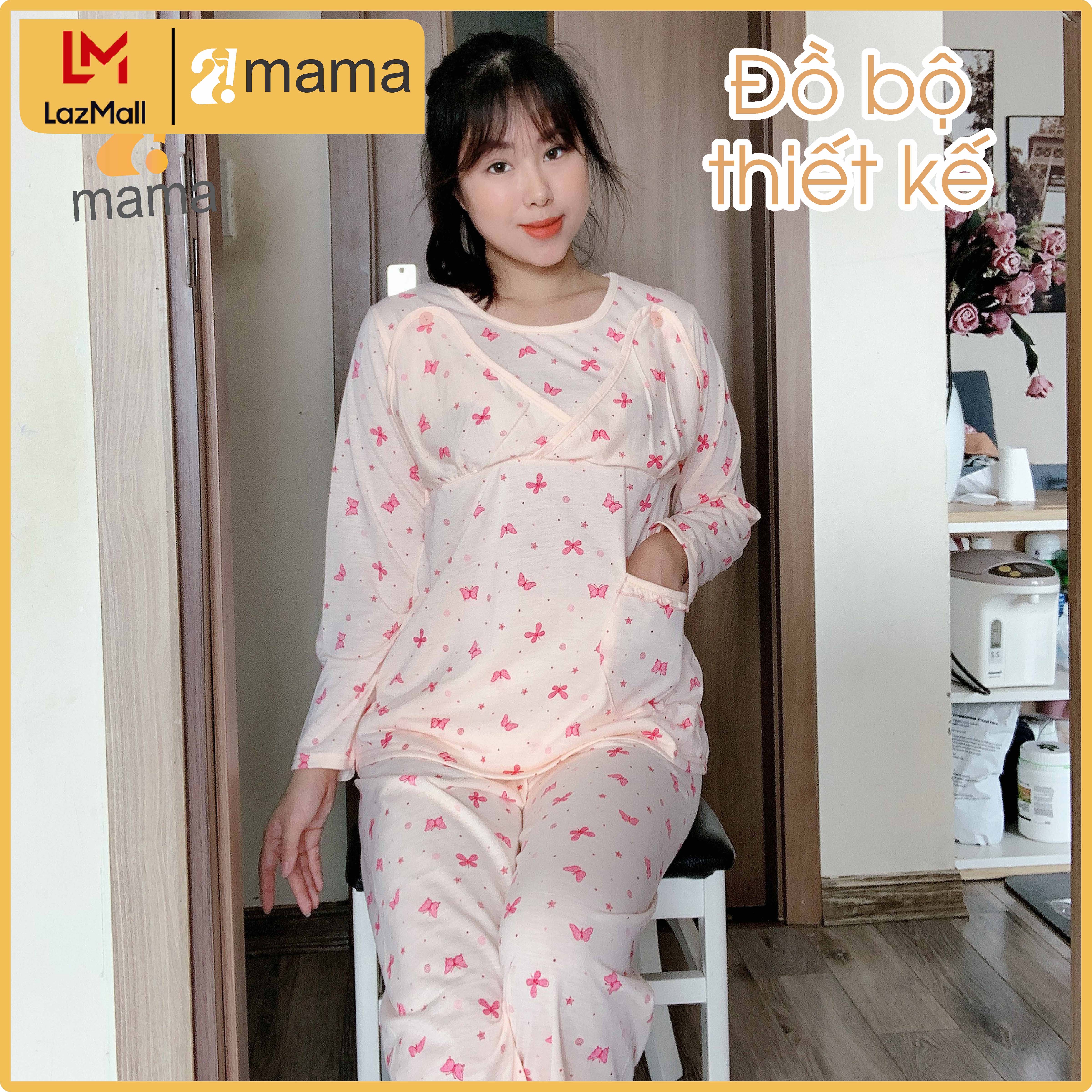 Đồ bộ bầu và sau sinh dài tay Lá nắp ngực mặc nhà va cho con bú pizama chất mát hình lá V61