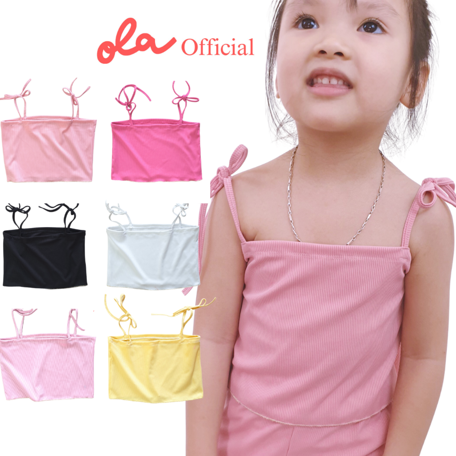 Áo 2 dây cho bé gái form áo ống thun tăm màu trơn dây thắt nơ. Áo bé gái Ola_official