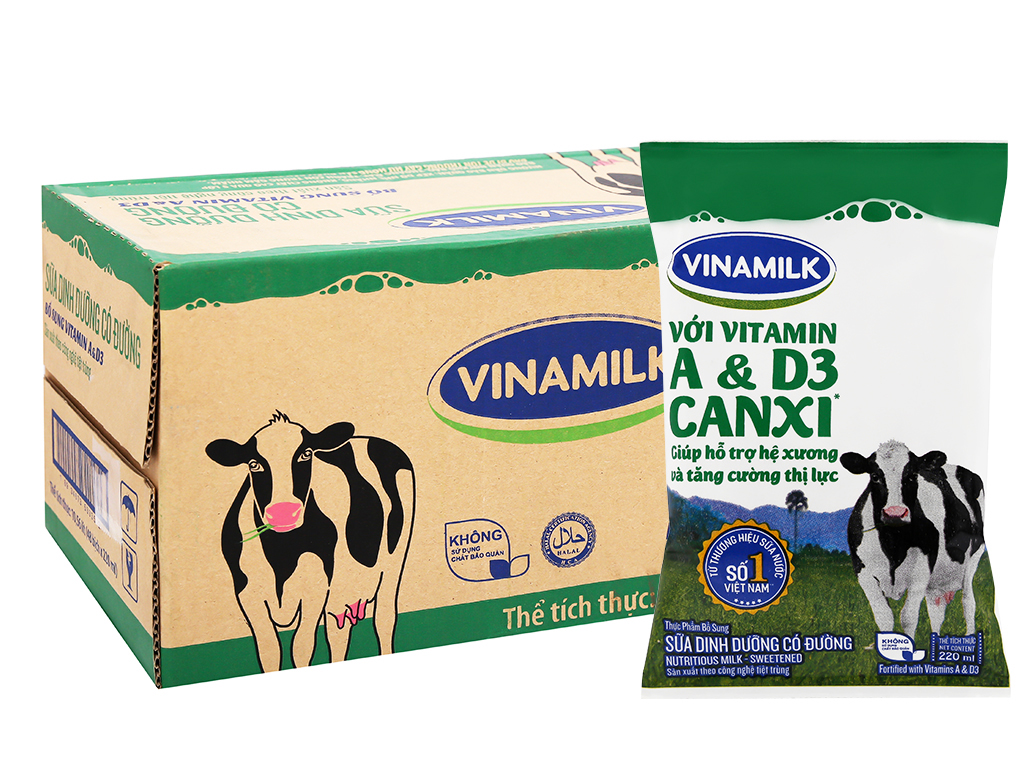 Sữa tươi tiệt trùng Vinamilk có đường 220ml thùng 48 bịch